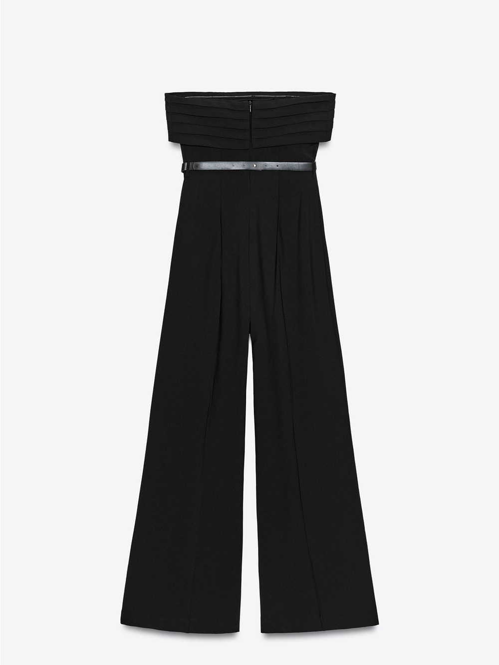 Zara Black Strapless Pleated-Waist Wide-Leg Jumpsuit - Picture 4 of 12